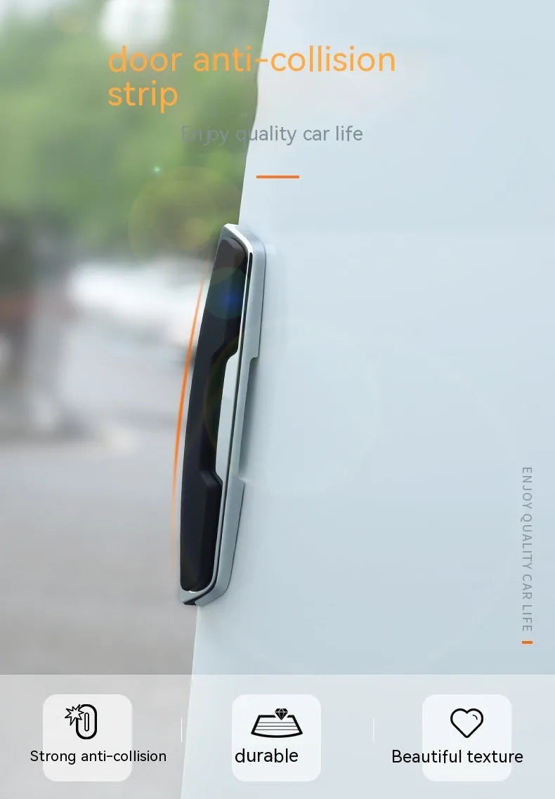 Black plastic silicone car door bumper strips measuring 9.5cm by 2cm in four-piece protective set