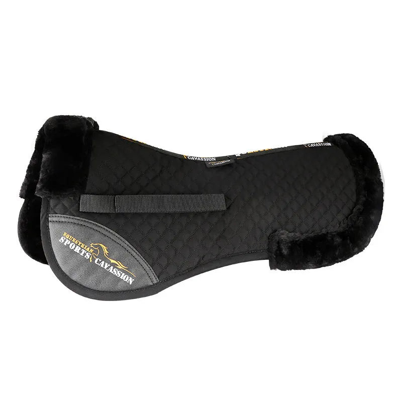 Riding saddle pad for shock absorption and waist protection in equestrian and cycling sports.