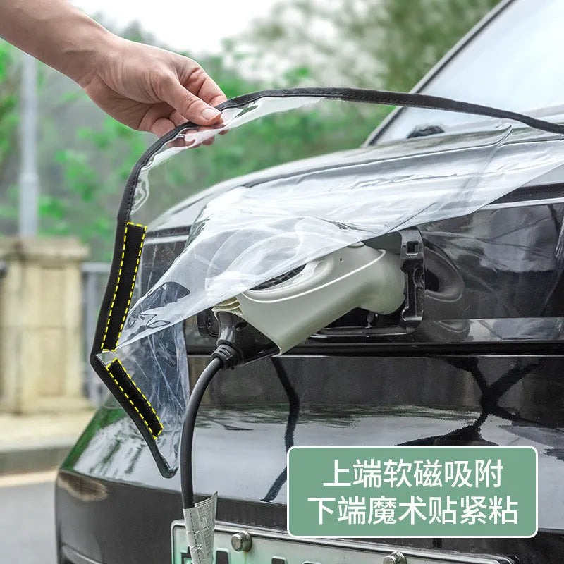 Black electric car charging rain cover with magnetic strips unfolded to 60x50cm