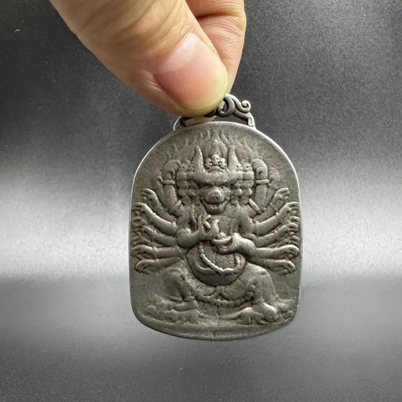 Chinese style geometric iron hanging pendant ornament with Aryaacalanatha Yamantaka design