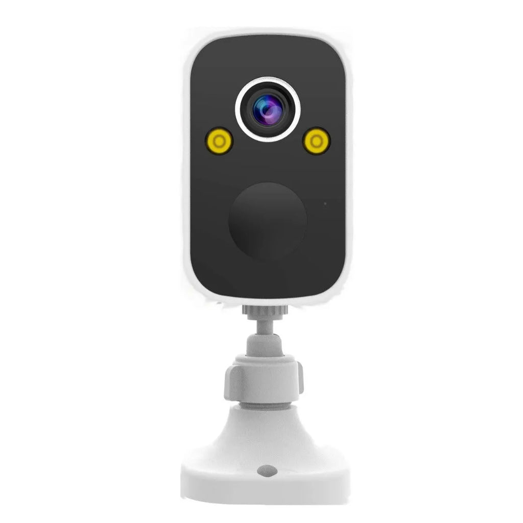 Indoor wireless battery surveillance camera with compact ball design on included bracket.