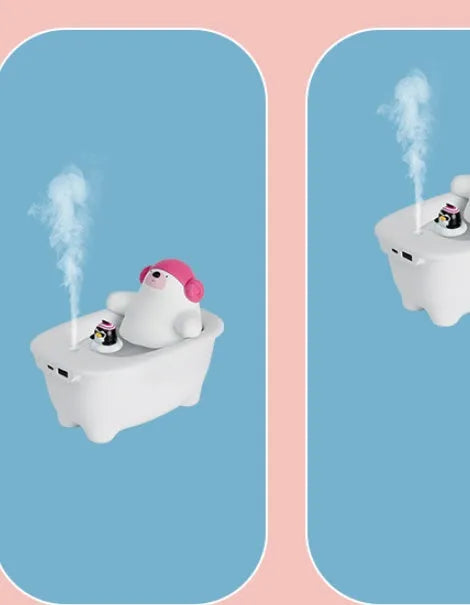 White USB air humidifier and aromatherapy diffuser with 550ml water tank on a desk