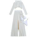 White four-piece women's swimsuit set with high-waist trousers and backless top