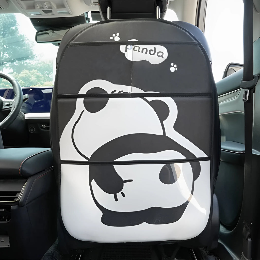 Large Naughty Panda anti-kick pad in black and white leather design for wall or furniture protection