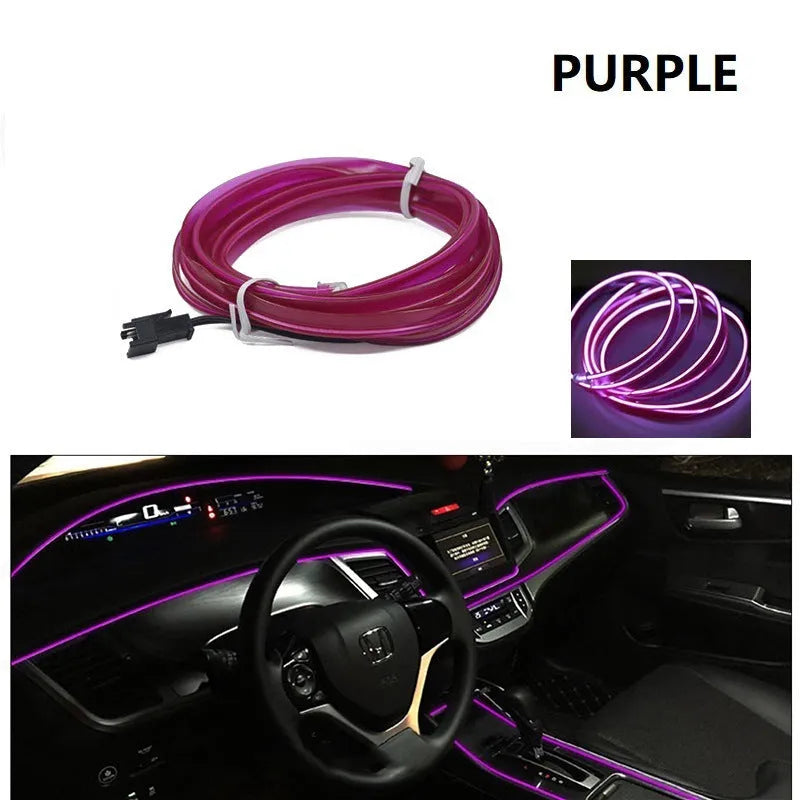 Six-metre long USB-powered LED light cable for car interior ambient lighting in multiple colour options