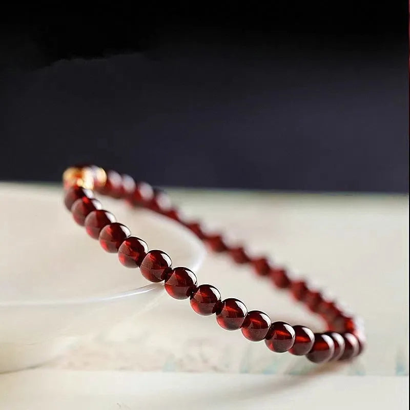 Wine red retro bracelet with glass beads and Chinese style design for women