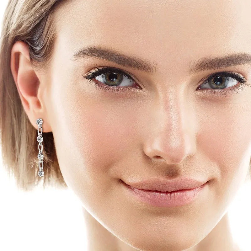 Silver tassel moissanite stud earrings in retro European American geometric style, gold colour