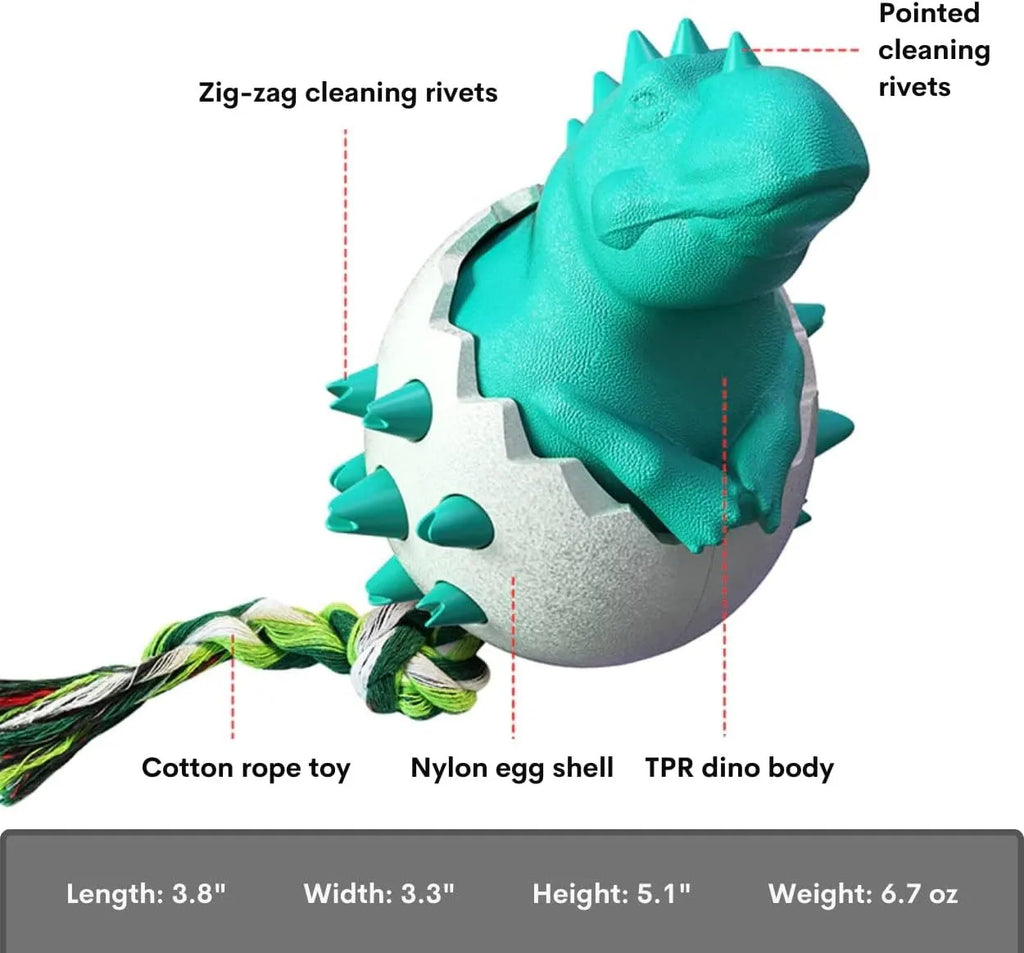 Blue durable rubber dog chew toy with integrated rope and textured surface for dental cleaning.