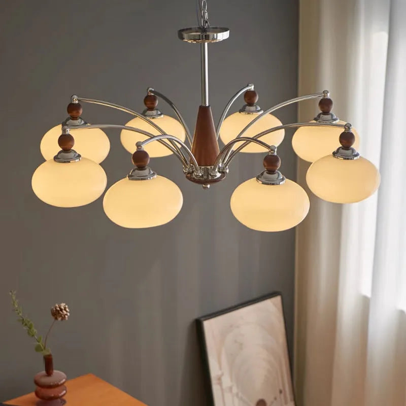 Creative persimmon glass and chrome chandelier with multiple heads in ancient middle style