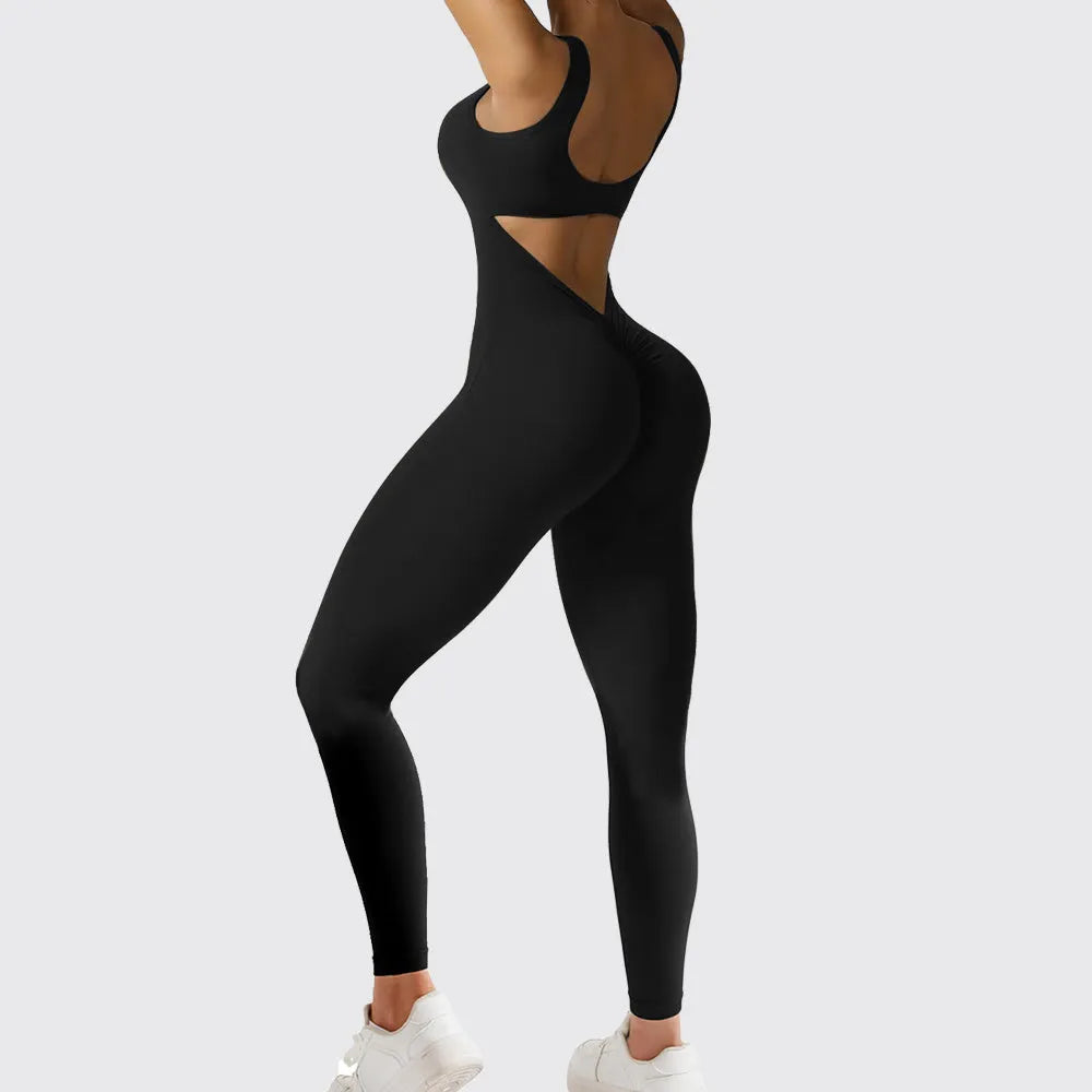 Women's sleeveless flare jumpsuit for yoga and fitness in various colours