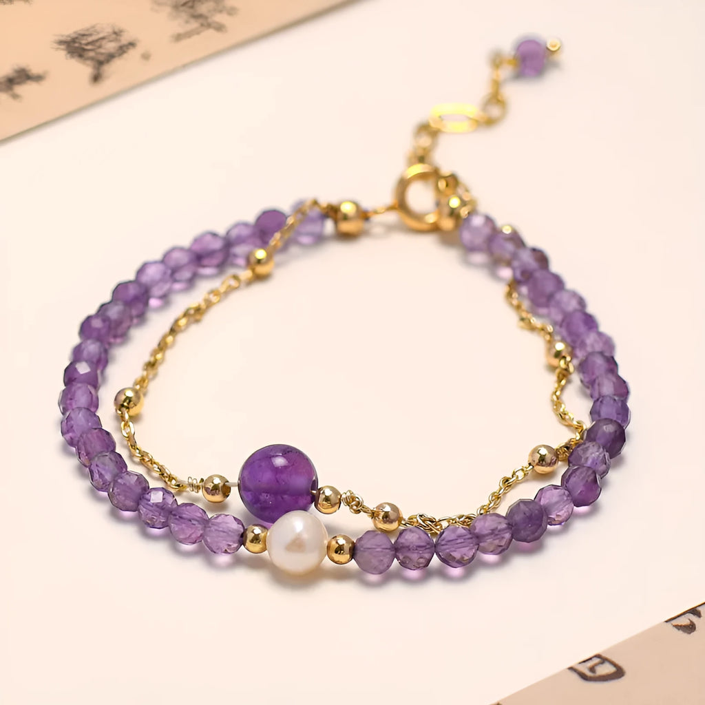 Women's amethyst crystal bracelet with diamond-shaped Chinese style design and secure clasp