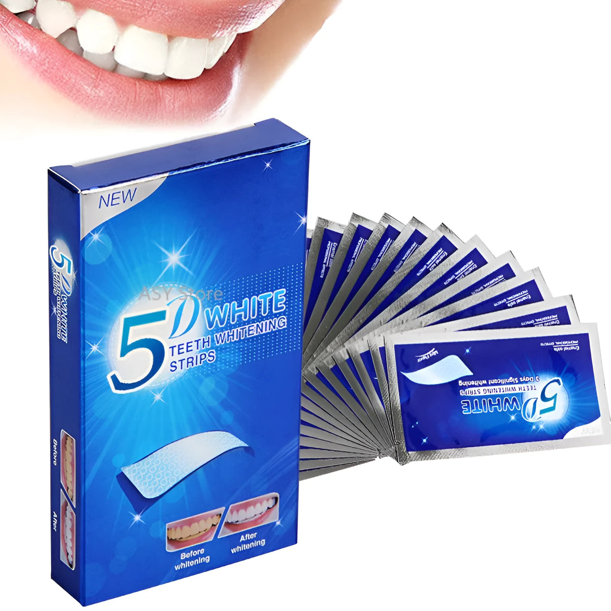 5D gel teeth whitening strips for false teeth veneers dentist oral hygiene care kit with mint fragrance in white packaging