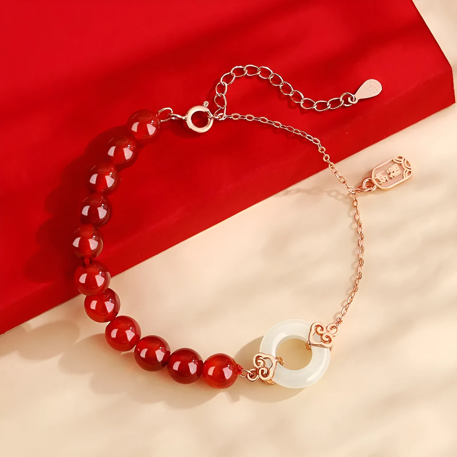 Sterling silver 925 bracelet with peace buckle charm and traditional Chinese design elements