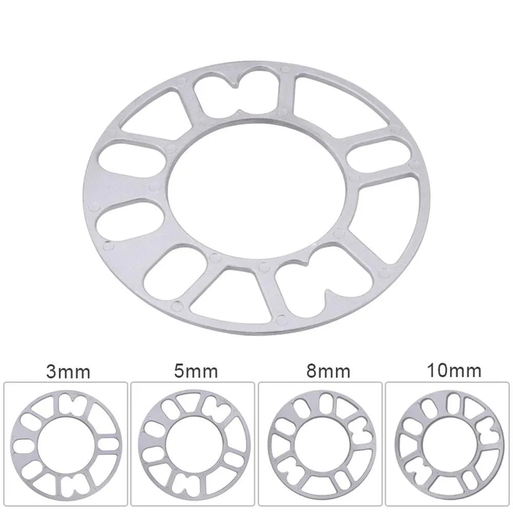 A single, solid metal wheel hub widening gasket or spacer for automotive brake clearance.