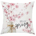 Square short velvet cushion cover with cherry blossom and letter print, 45cm.