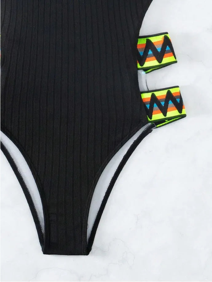 Women's solid colour one-piece swimsuit bikini in black or orange