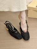 Women's square toe slingback sandals with woven detail in microfiber and rubber sole