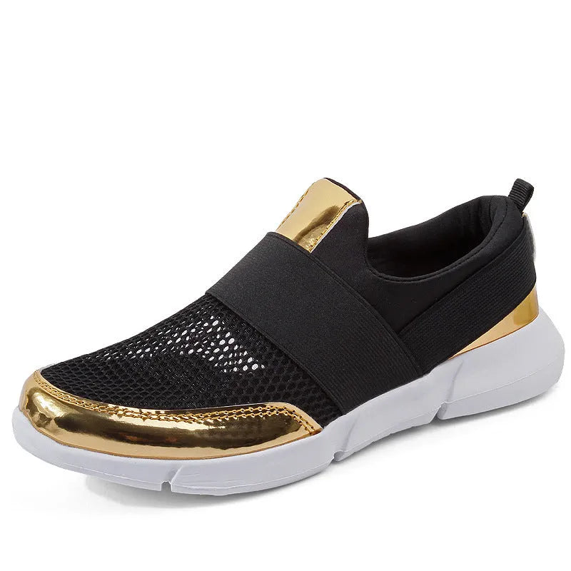 Women's low-top blue mesh sneakers on a white background.