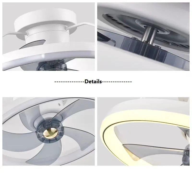 Modern simple ceiling fan with integrated light fixture showing 500mm diameter and acrylic lampshade