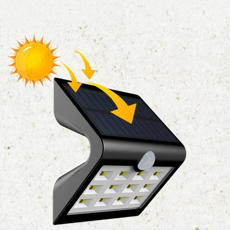 Black solar-powered outdoor wall light with motion sensor for garden and pathway lighting
