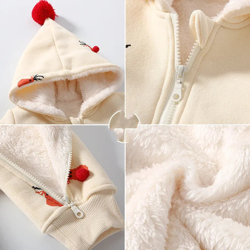 Khaki padded baby crawling suit one-piece with Christmas moose print, Korean style cotton romper