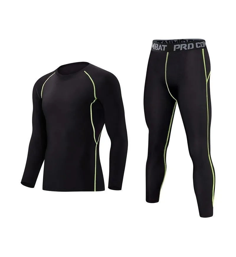 Fitness tights set adults children thin fleece-lined cotton blend solid colour top trousers black green grey orange