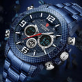 Dual display watch with pointer and number readouts, luminous dial, 44mm alloy case, black dial