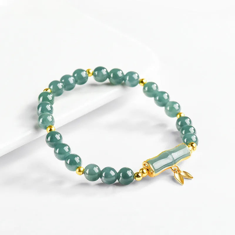 Women's S925 sterling silver bracelet with natural blue water jade round beads