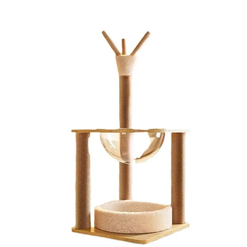 Wooden cat climbing frame with space capsule in luxury colour finish