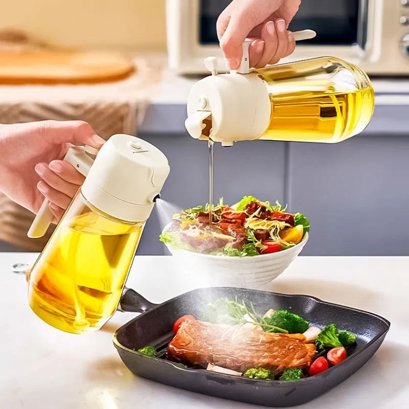 470ml glass olive oil sprayer dispenser in beige, yellow, green, or black colour.