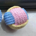 Handmade plush cotton cat hair ball toy in blue powder, green blue, or pink green colours.