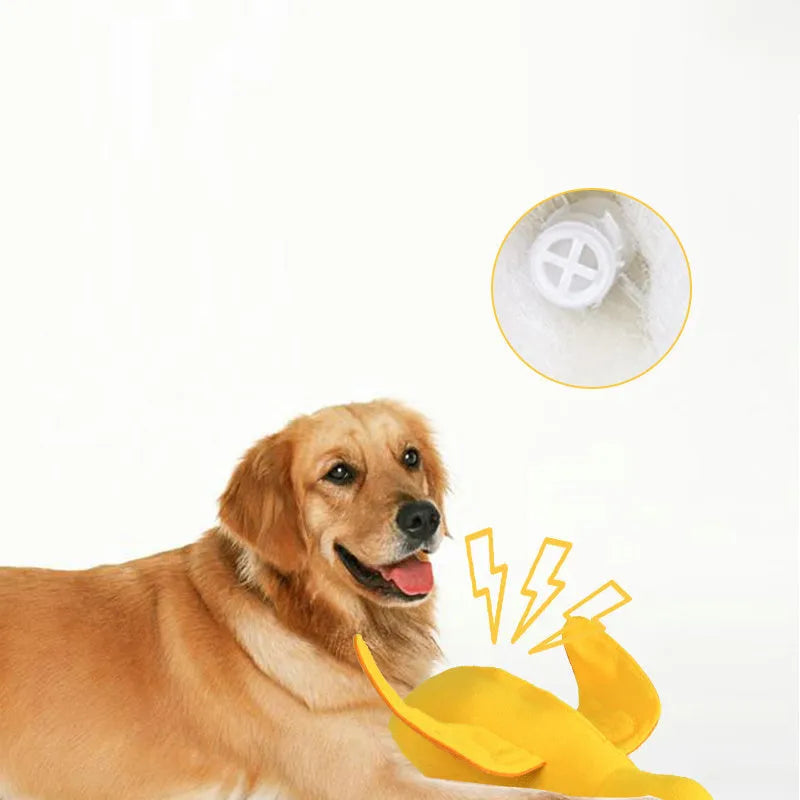 Yellow teddy toy with duck doll sound feature for dog training and chewing