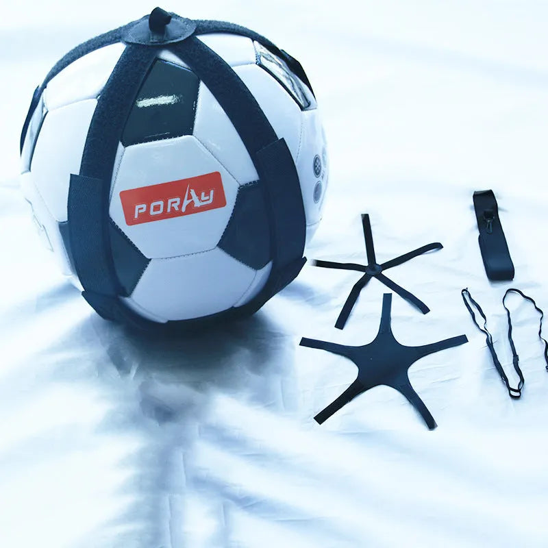 Black football juggling belt with rotating mechanism and 2 metre length for solo training