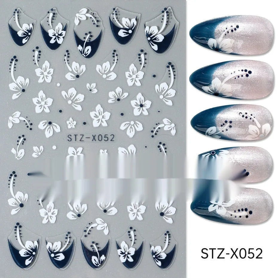 Cartoon nail art stickers sheet with black and silver love heart designs