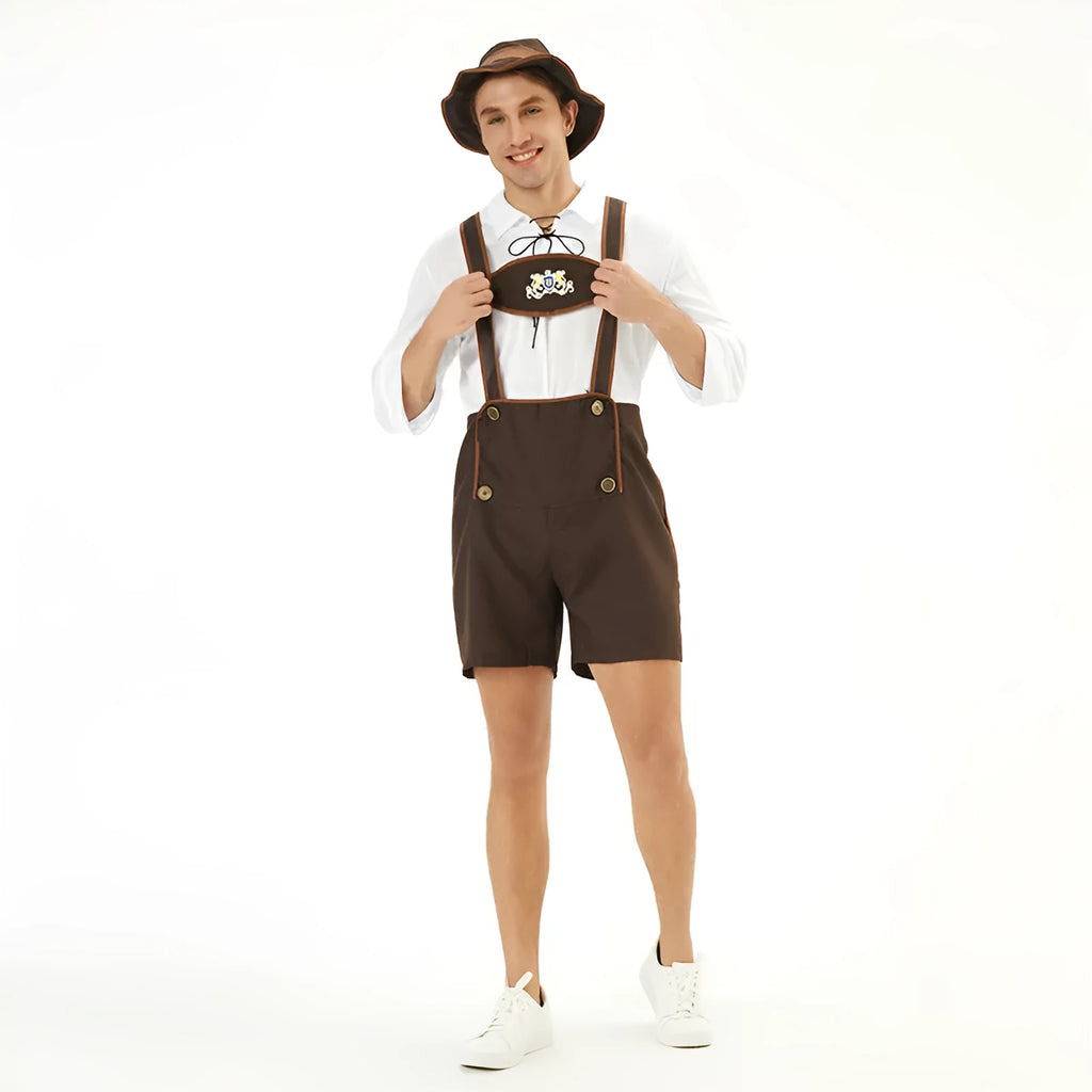 Men's cotton blend Munich Beer Festival suit with suspender top overalls and hat