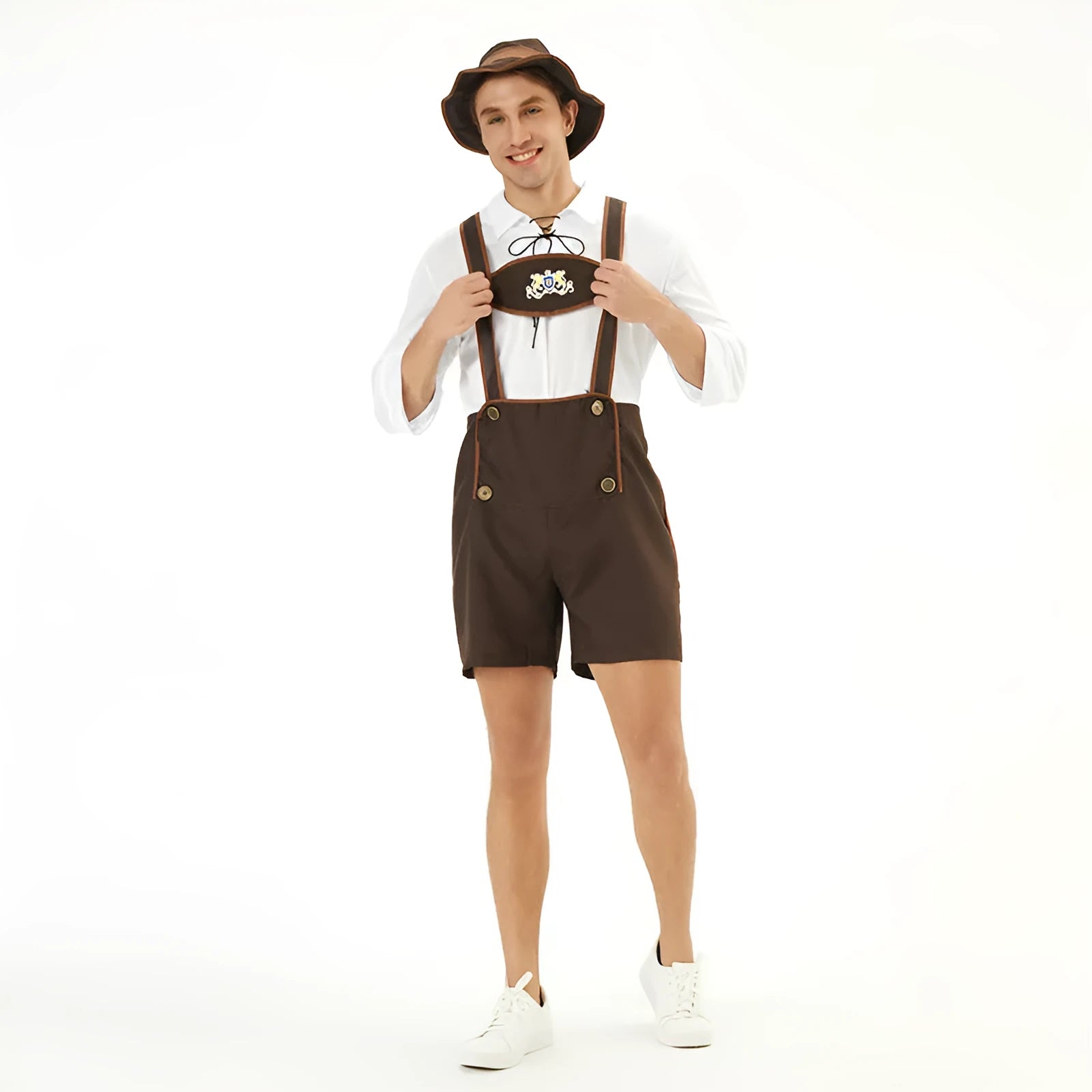 Men's cotton blend Munich Beer Festival suit with suspender top overalls and hat