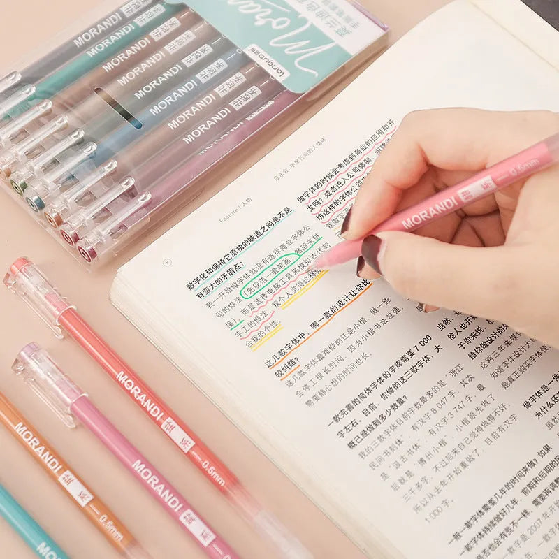 Retro gel pen set of nine pens with 0.5mm needle tips in plastic packaging measuring 15.2 by 8.5cm