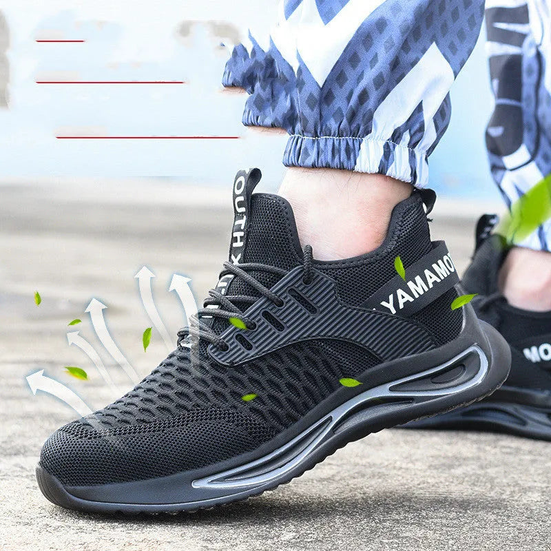 Ultra-light steel toe anti-piercing work shoes black low top fly woven upper industrial safety footwear