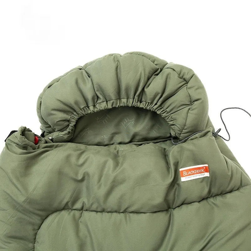 Ultra-light cotton camping sleeping bag quilt shown in ochre colour, folded to show quilted stitching.