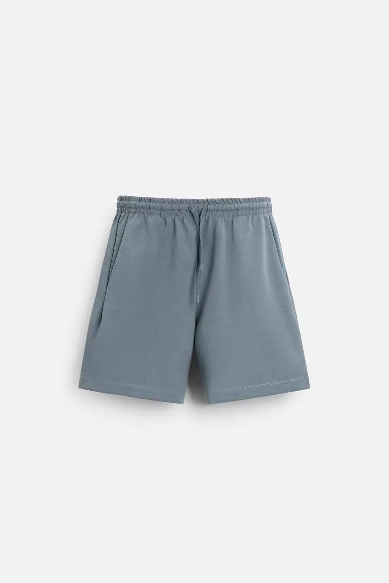 Men's loose fit short sleeve shirt and matching shorts set in blue colour with round collar