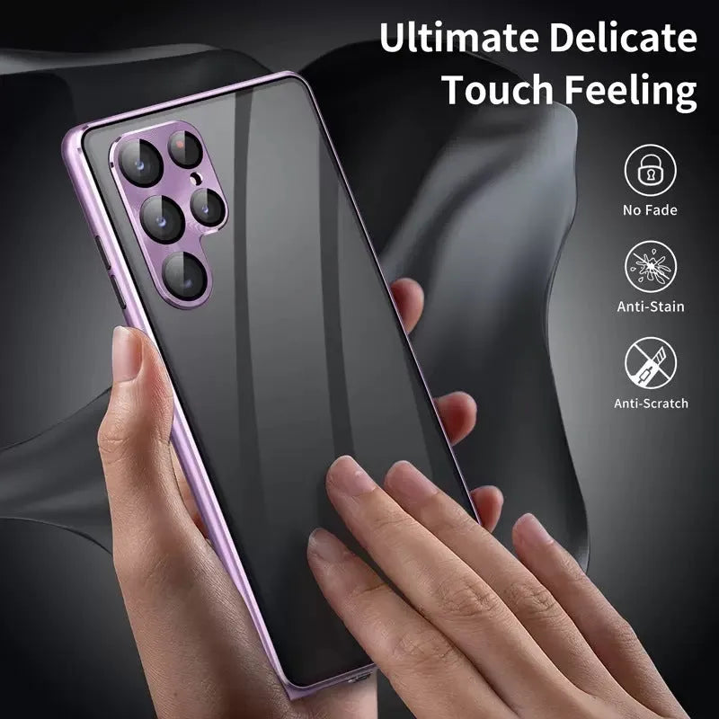 Samsung S24 Ultra metal phone case with peep-proof magnetic mirror in multiple colour options