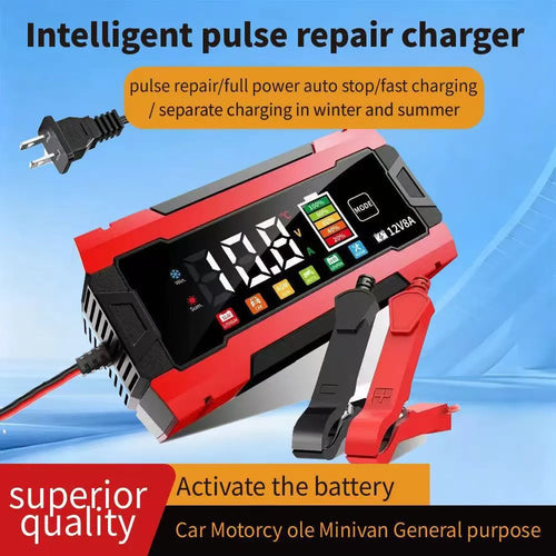 12V8A colour screen battery charger for car motorcycle storage batteries with eight protections