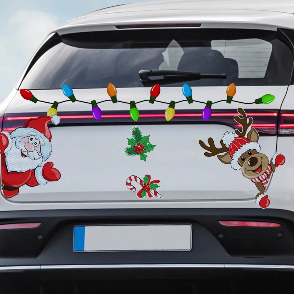 Reflective cartoon elk Christmas sticker with magnetic backing on a window