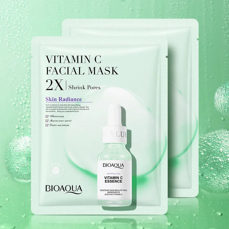 Collagen, Hyaluronic Acid, Vitamin C and Centella Asiatica gel sheet face masks in individual packets.