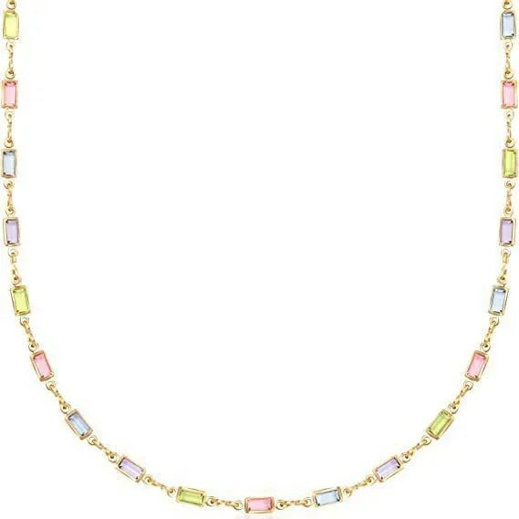 Ladies geometric crystal necklace with alloy chain and glass detailing in random colour