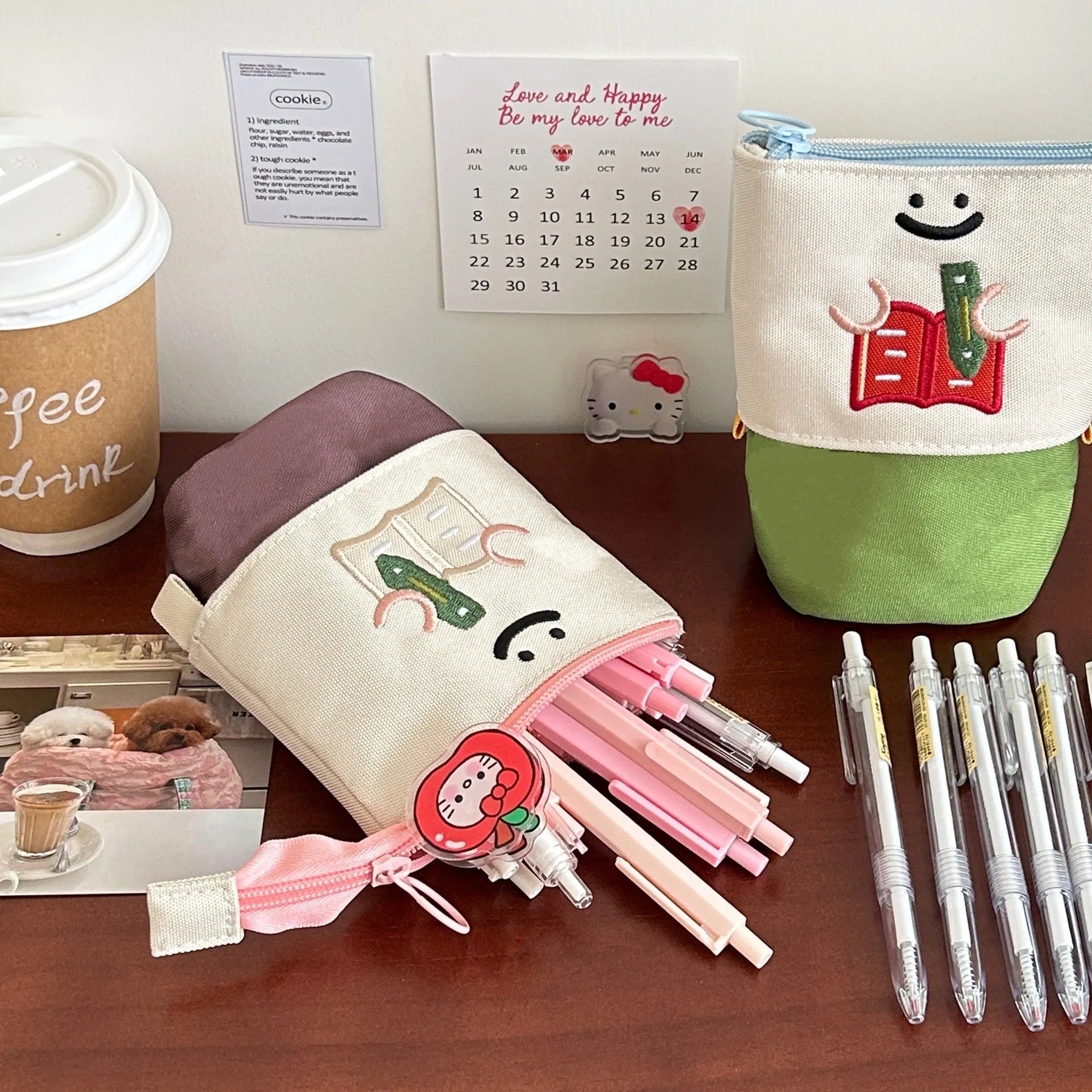 Korean style cartoon collapsible pencil case in Oxford fabric, brown colour