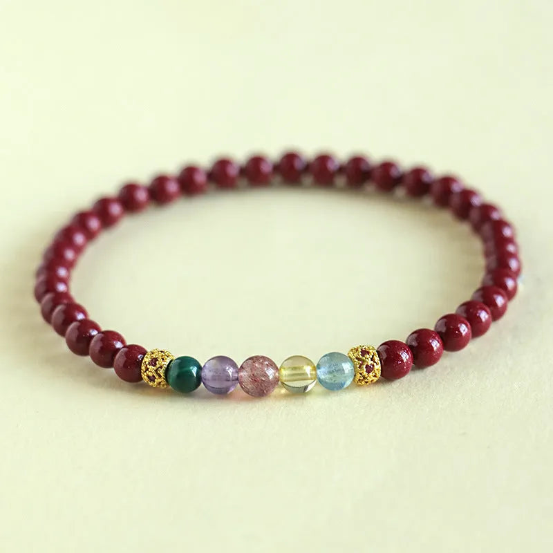 Purple gold cinnabar crystal string beads bracelet with manual crafting and couple style design