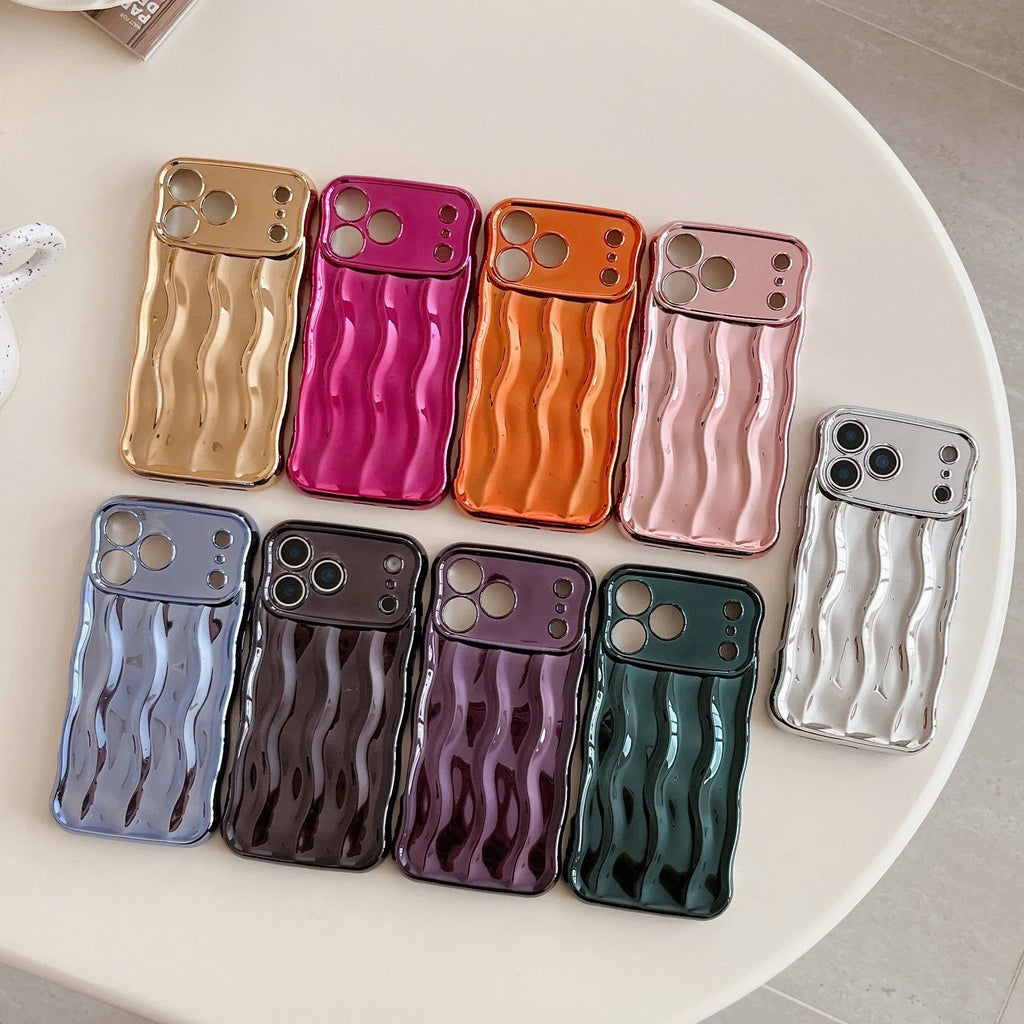 Solid colour plating corrugated stripe TPU phone case for iPhone 17 Pro Max, available in gold electroplated finish
