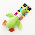 Blue duck plush dog toy with squeakers for large breed dogs on white background