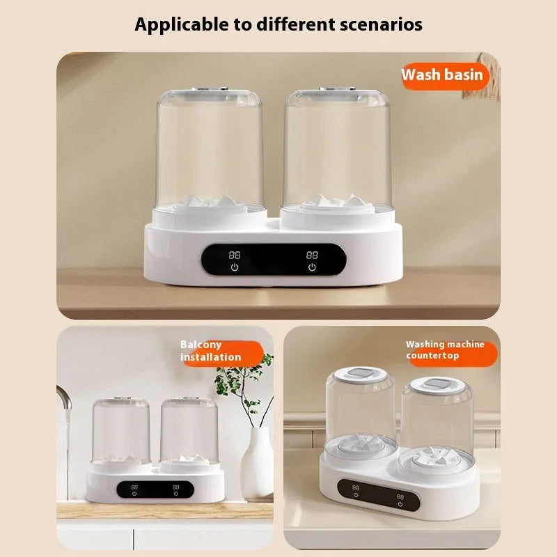 White double bucket USB mini portable washing machine for laundry and delicates.